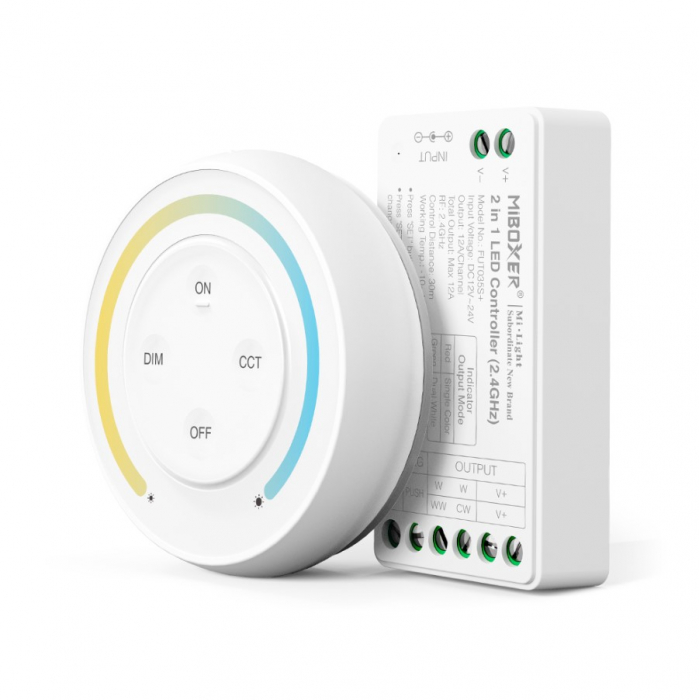 Controler LED MiBoxer FUT035SA+, 2.4GHz, monocolor / dual White, control vocal, telecomanda inclusa, alb [1]