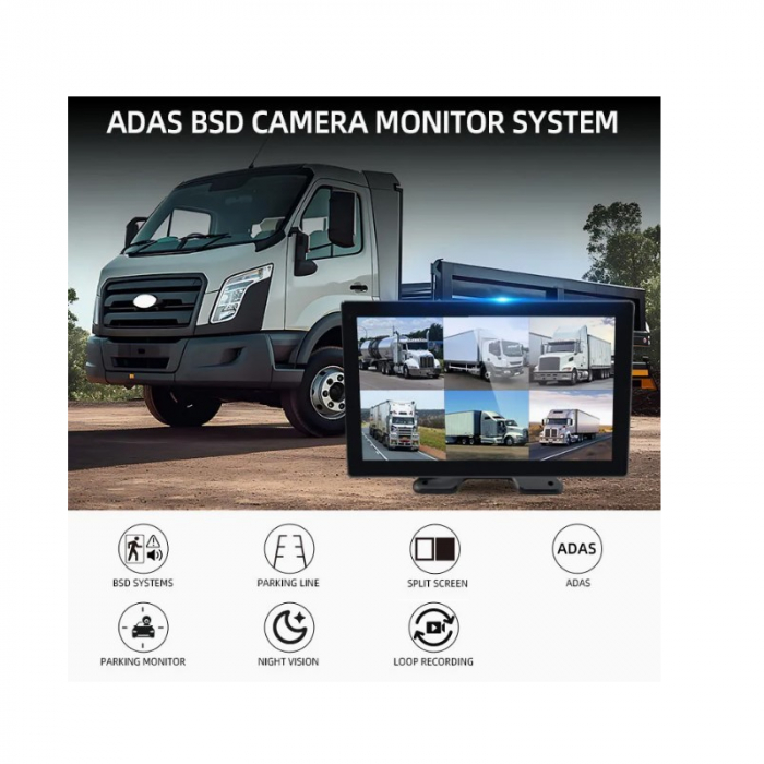Sistem avansat de monitorizare 360° si asistenta la condus pentru vehicule de mari dimensiuni, monitor 10.1 inch, 6 x camere, 12V-24V DC, camioane, rulote [6]