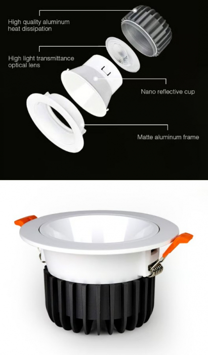 Spot LED MiBoxer FUT071, 12W, incastrat, RGB+CCT, 1000LM, 2700K-6500K, lumina ajustabila, 2.4GHz, control de la distanta 30m, AC100-240V, anti-glare, alb [7]