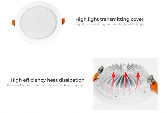 Spot LED incastrat MiBoxer, FUT069, 15W, incastrat, RGB+CCT, 1200LM, 2700-6500K, lumina ajustabila, 2.4GHz, control de la distanta 30m, AC100-240V, IP54, alb [4]