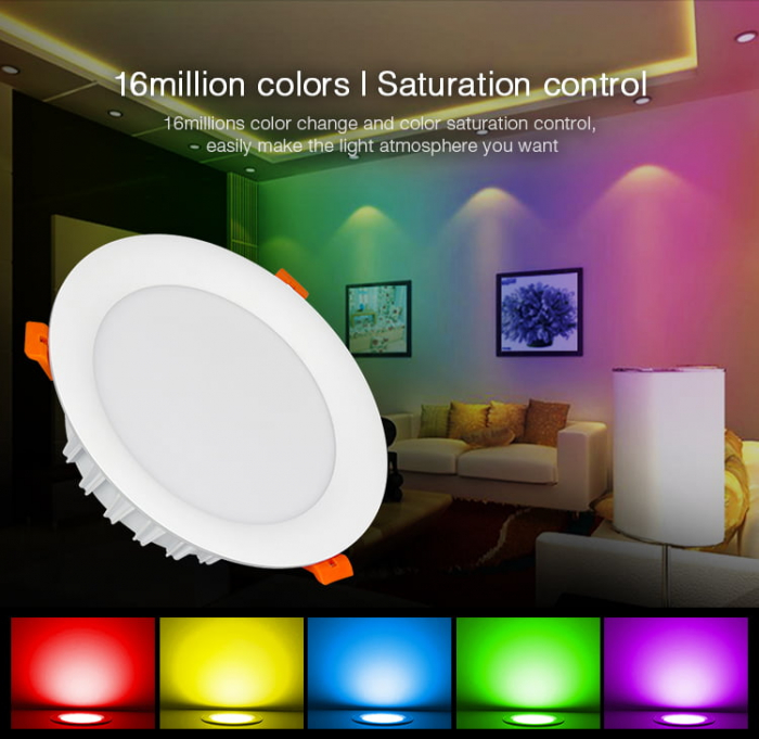 Spot LED MiBoxer FUT065, 18W, incastrat, RGB+CCT, 1500LM,  2700K-6500K, lumina ajustabila, 2.4GHz, control de la distanta 30m, AC100-240V, alb [4]