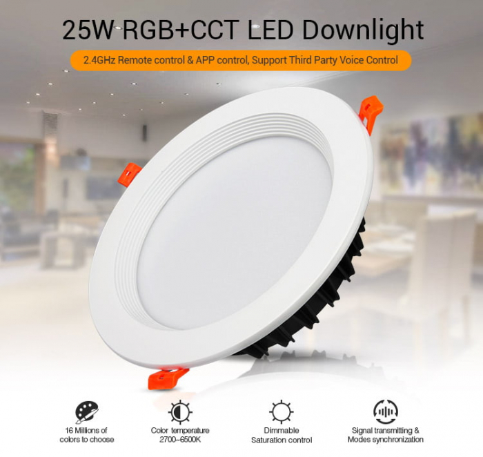 Spot LED MiBoxer FUT060, 25W, incastrat, RGB+CCT, 2000LM, 2700K-6500K, lumina ajustabila, 2.4GHz, control de la distanta 30m, AC100-240V, alb [2]