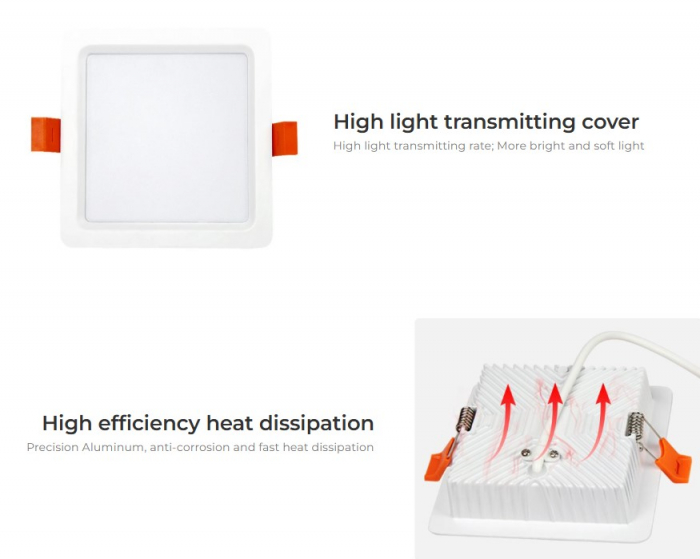 Spot LED MiBoxer FUT064, 9W, incastrat, RGB+CCT, 720LM, 2700K-6500K, lumina ajustabila, 2.4GHz, control de la distanta 30m, AC100-240V, patrat, alb [4]