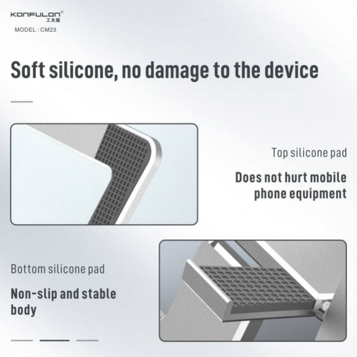 Suport pliabil Konfulon CM23, aluminiu, argintiu, pentru telefoane mobile [5]