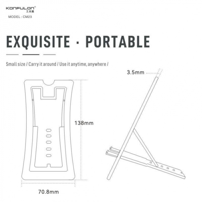 Suport pliabil Konfulon CM23, aluminiu, argintiu, pentru telefoane mobile [6]