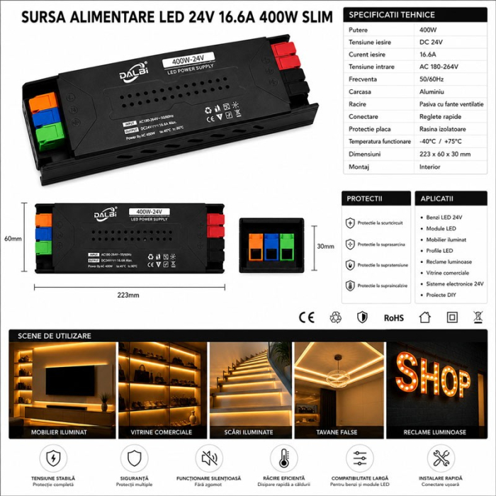 Sursa Alimentare LED 24V 400W 16.6A Slim cu Conectare Rapida Push-In DALBI [4]