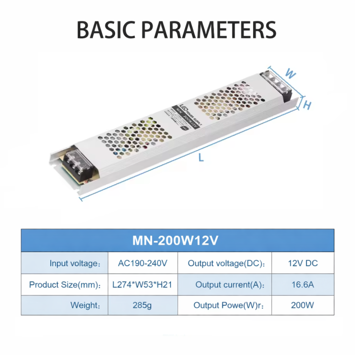 Sursa alimentare slim MN-200W12V, 12V, 16.7A, 200W, carcasa aluminiu, driver LED, protectii multiple, IP20 [4]