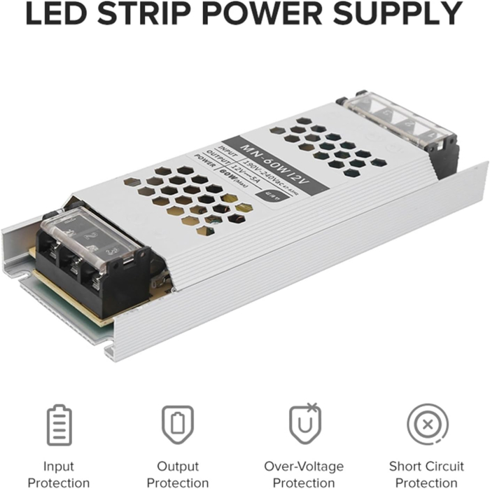 Sursa alimentare slim MN-60W12V, 12V, 5A, 60W, carcasa aluminiu, driver LED, protectii multiple, IP20 [3]