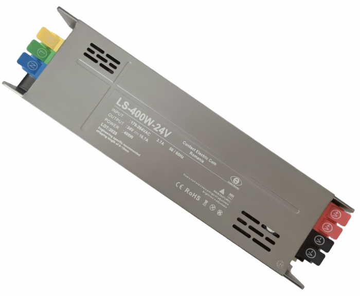 Sursa de alimentare slim pentru sisteme LED LS-400W24V, 400W, 24V DC, 16.7A, carcasa aluminiu, control inteligent, slow/soft start, IP20 [1]