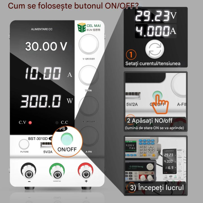 Sursa de laborator BST-3010D, 30V 10A reglabil, afisaj digital, USB 5V/2A, sursa DC stabilizata [7]