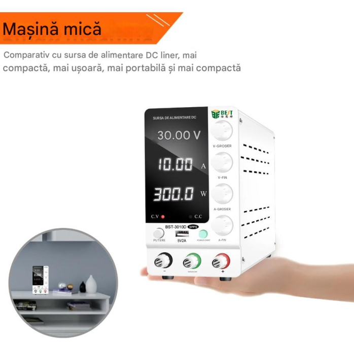Sursa de laborator BST-3010D, 30V 10A reglabil, afisaj digital, USB 5V/2A, sursa DC stabilizata [2]