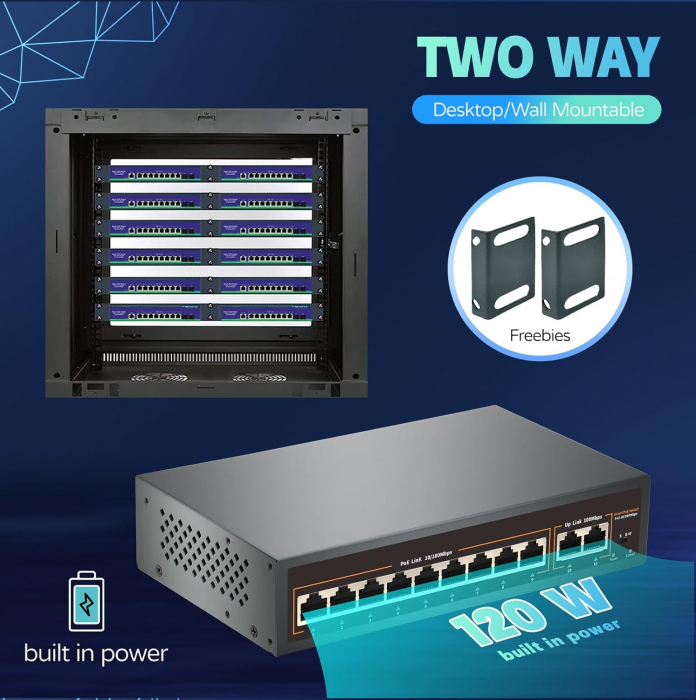 Switch smart PoE 9 porturi 10/100mbps, 120W, 9FE(PoE)+2FE, F0920FBL-A [5]