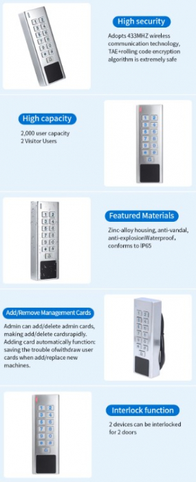 Tastatura control acces standalone EP-A8-EM-Tuya, iluminata, RFID, IP65, carcasa aluminiu, card si PIN [6]