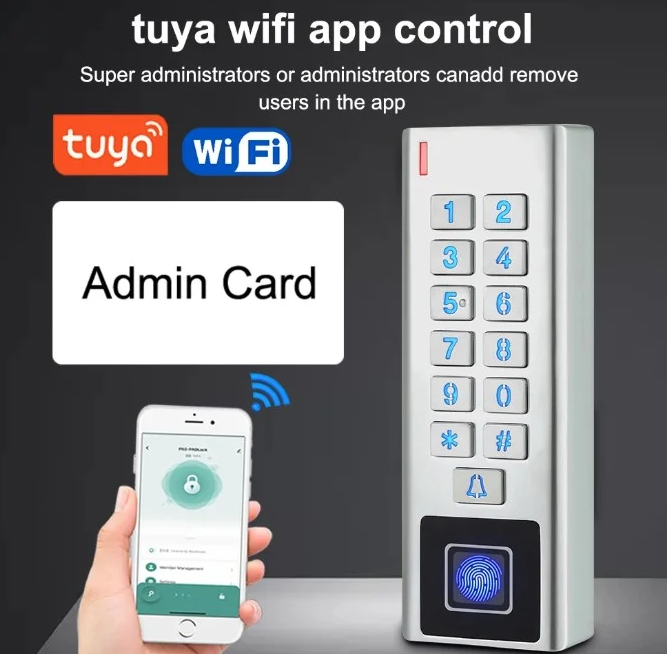 Tastatura standalone pentru control acces, WiFi Tuya, amprenta, RFID 125 kHz, PIN, IP66 (EP-HF8-EM-cu-amprenta-Tuya) [3]