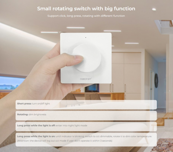 Telecomanda de perete MiBoxer, K1-W, 2.4Ghz cu buton rotativ, dual white/monocolor, alb [4]