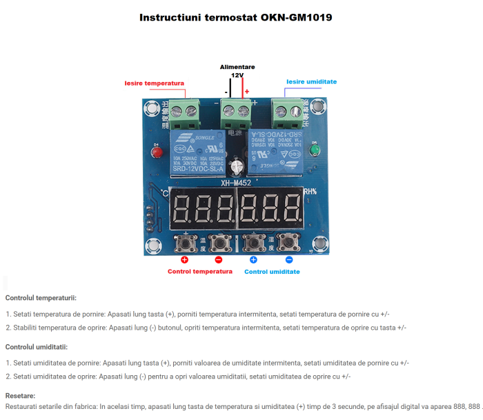 Termostat higrostat electronic digital controler temperatura umiditate 12V DC OKN-GM1019 [3]