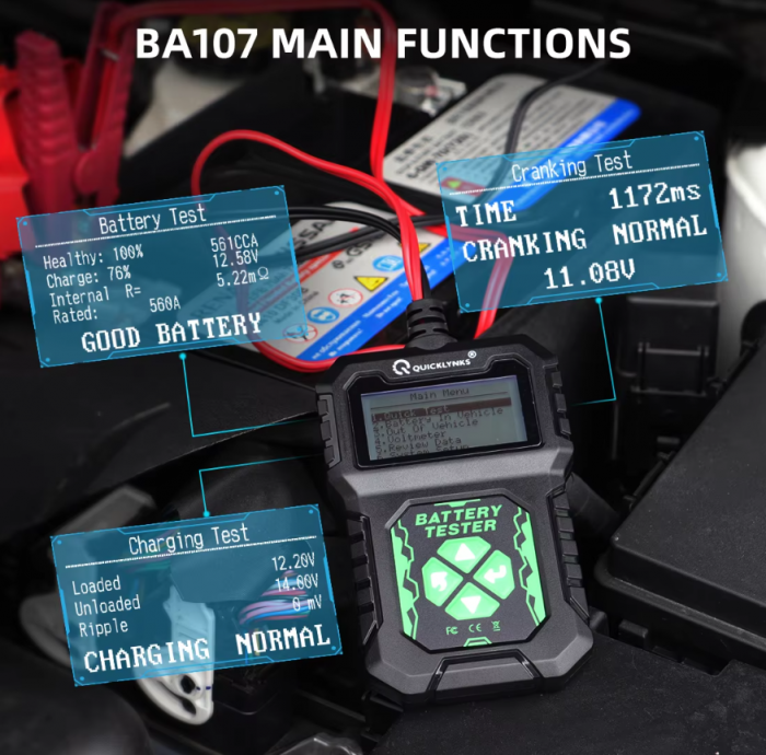 Tester baterie auto, Quicklynks, Ecran LCD, 8-30V, 30Ah-220Ah, Negru [5]
