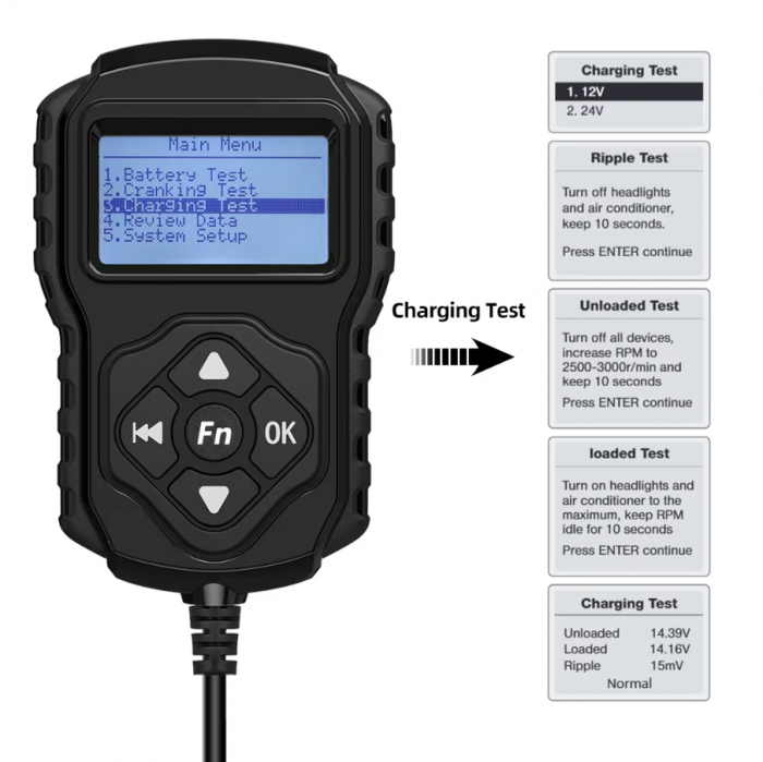 Tester de baterii 12V/24V  BA2001 IN 8V-30V cu QR Code [3]