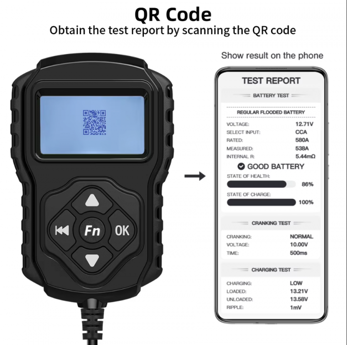 Tester de baterii 12V/24V  BA2001 IN 8V-30V cu QR Code [2]