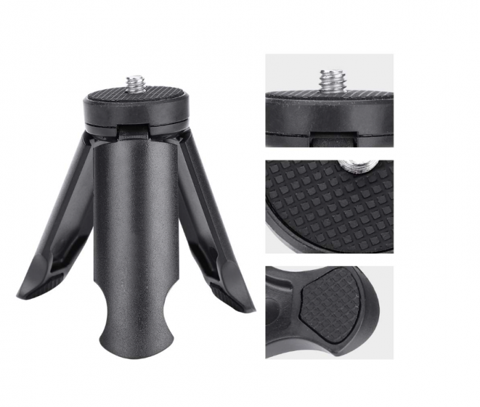 Mini trepied pentru lanterna Wuben F5, stick selfie, trepied de masă, de birou cu filet de 1/4 inch, negru F5-tripod [3]