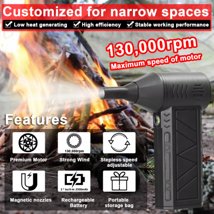 Suflanta aer portabila, Violent, ZY7400, indicator baterie, turbo fan, 130000 RPM, 4 trepte de putere, baterie 5000 mAh, negru [5]