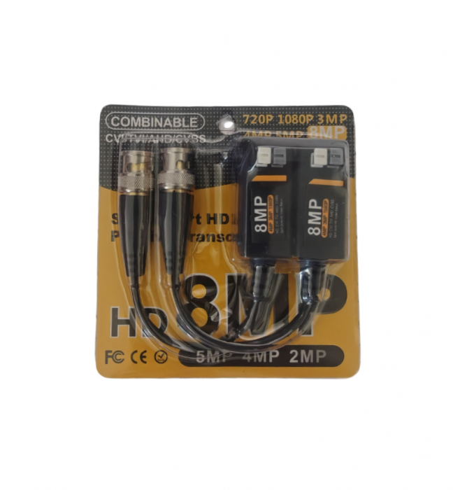 Set Video Balun 8MP, AHD/TVI/CVI/CVBS, conector BNC, terminal push-in, UTP CAT5/5E/CAT6 [3]