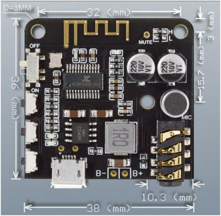 Modul decodor MP3, stereo, Bluetooth 5.0, microfon, iesire jack 3,5mm (AUX) OKY3166 [1]