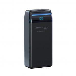 Powerbank - Acumulator extern 30000mAh negru Konfulon P30Q-BLK, 2 iesiri USB + 1 iesire Type C, functie PD