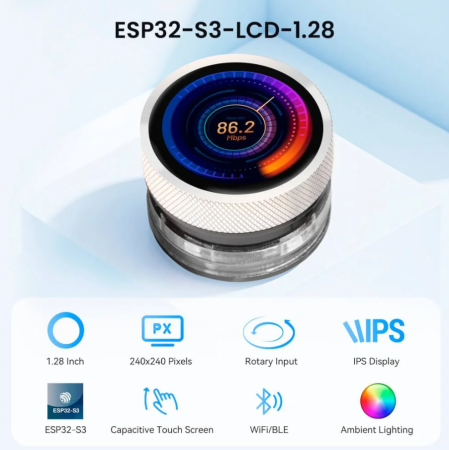 Display rotativ CrowPanel 1.28 inch, ESP32, IPS 240x240, touch si buton rotativ, programabil Arduino IDE si LVGL [2]