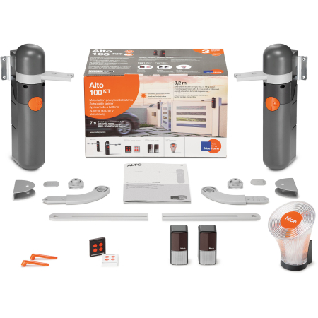 Control acces si automatizari - Kit automatizare poarta batanta Nice Alto 100 KIT, 24V, 100Nm, 2 motoare, telecomanda, fotocelule, lampa semnalizare
