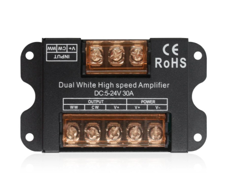 Controllere - Amplificator pentru banda LED CCT (Alb cald + Alb rece) de mare viteza, DC 5-24V, 30A, negru