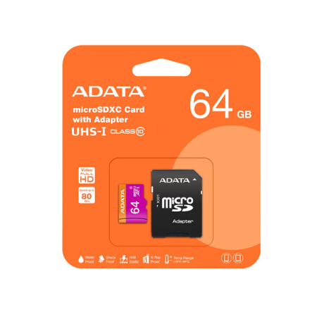 Carduri memorie - Card memorie ADATA microSDXC 64GB, Class 10, viteza citire 100MB/s, viteza scriere 25MB/s, cod AUSDX64GUICL10