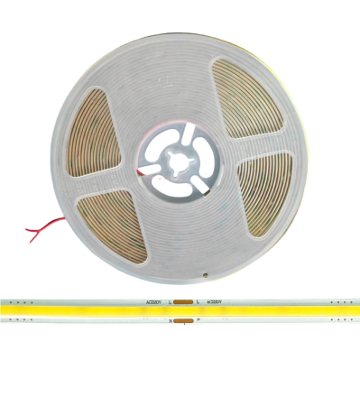 Banda led - Banda LED COB alb cald, 3000K, 220–230V, 320 LED/m, 9W/m, 8mm, rola 10m, lumina continua, iluminat interior, decorativ, IP20