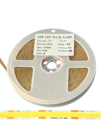 Banda led - Banda LED COB alb rece 6000K, 12V DC, 480 LED/m, latime 8mm, 12W/m, rola 5m, iluminat interior, IP20