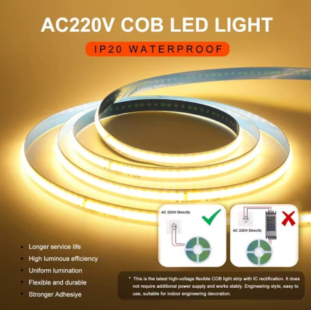 Banda LED COB alb rece, 6000K, 288 LED/m, 220V AC, 10m, IP20 [3]