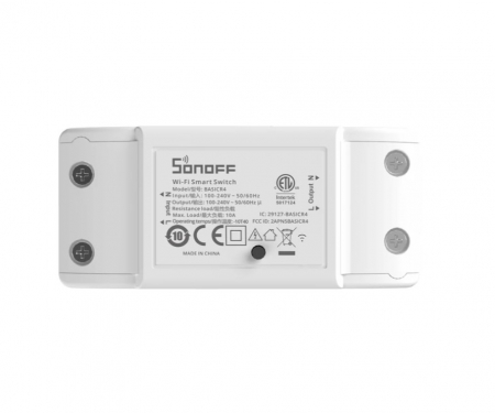 Relee WiFi - Intrerupator smart Sonoff BasicR4, Wi-Fi, 10A, 2200W, Control de la distanta, Compatibil Alexa si Google Assistant, Alb