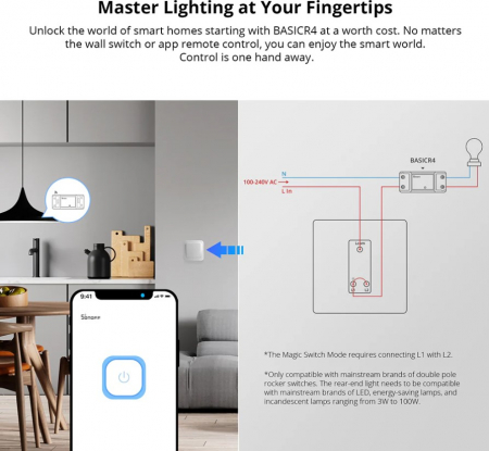 Intrerupator smart Sonoff BasicR4, Wi-Fi, 10A, 2200W, Control de la distanta, Compatibil Alexa si Google Assistant, Alb [3]