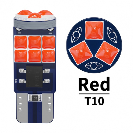 Bec auto T10 PCB cu 15 led-uri 3030 si CANBUS rosu [1]