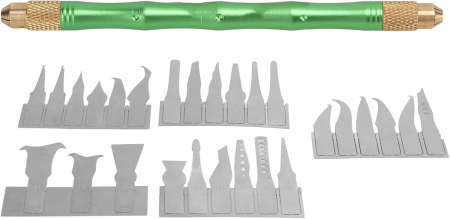 Truse de scule - Set lame pentru reparatii electronice, BEST, BST-69A, 27 lame de precizie, maner aluminiu 13cm, verde