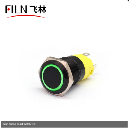 Buton push iluminat cu mentinere, 5A 12-24V DC, 19mm, IP67, metalic, inel LED rosu, 5 pini, FLM16-FJ-1-EX000-A11Z5-GREEN [1]