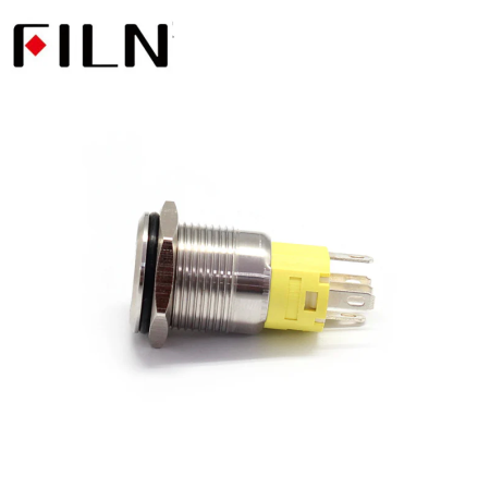 Buton push iluminat cu mentinere, 5A 12–24V DC, 16mm, IP67, metalic, inel LED albastru, 5 pini, FLM16-FJ-1-EC003-S11Z5-BLUE [3]