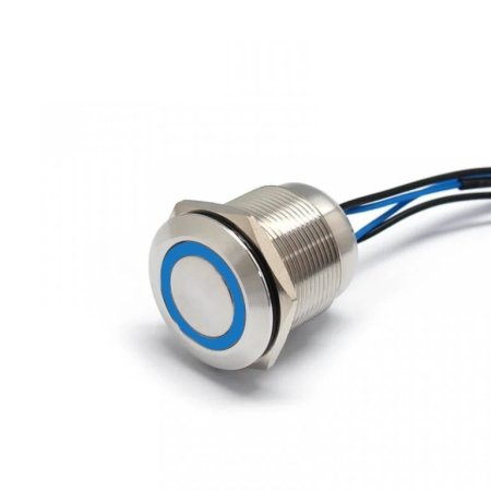 Intrerupatoare si comutatoare de circuit - Buton Push Metalic, 12V DC, 19mm, cu Retinere, Led Albastru, 4 fire 20cm