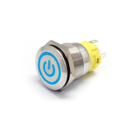Intrerupatoare si comutatoare de circuit - Buton Push Metalic, 12V DC, 19mm, cu Retinere, Led Albastru
