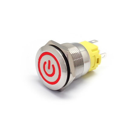 Intrerupatoare si comutatoare de circuit - Buton Push Metalic, 12V DC, 19mm, cu Retinere, Led Rosu