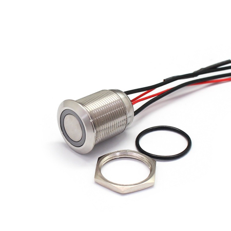 Buton Push Metalic, 12-24V DC, 22mm, cu Retinere, Led Rosu, 4 fire 20cm [1]