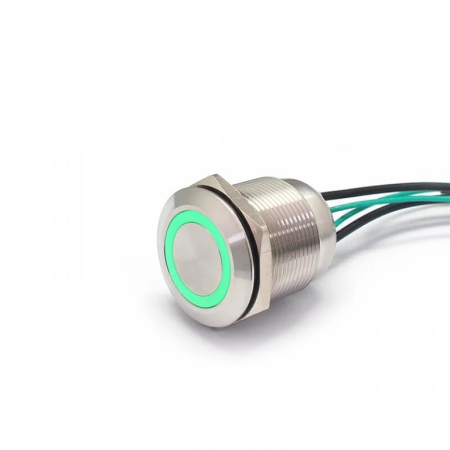 Intrerupatoare si comutatoare de circuit - Buton Push Metalic, 12-24V DC, 22mm, cu Retinere, Led Verde, 4 fire 20cm