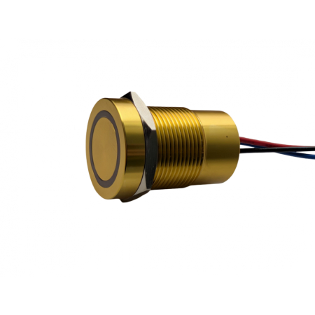 Buton tactil piezoelectric SPST 16mm, metalic auriu, LED rosu/verde, NO, 12-24V DC, 0.2A, IP67, cu retinere [0]