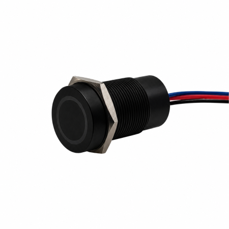 Buton tactil SPST 16mm, metalic negru, LED rosu/verde, NO, 12-24V DC, 0.2A, IP67, cu retinere [0]