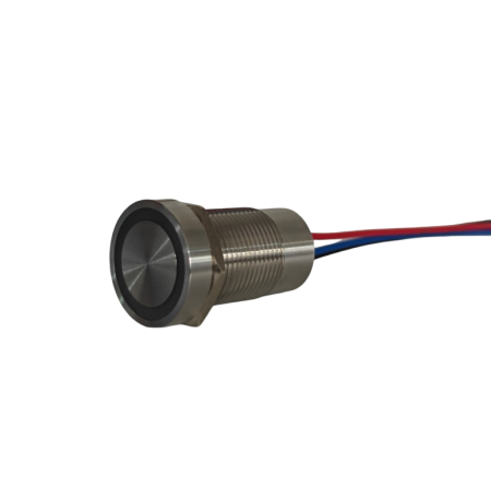 Intrerupatoare si comutatoare de circuit - Buton tactil piezoelectric SPST 16mm, metalic silver, LED rosu/verde, NO, 12-24V DC, 0.2A, IP67, cu mentinere