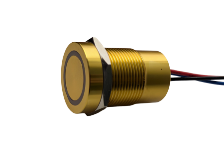Intrerupatoare si comutatoare de circuit - Buton tactil piezoelectric SPST 19mm, metalic auriu, LED rosu/verde, NO, 12-24V DC, 0.2A, IP67, cu mentinere